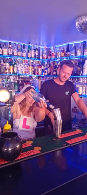 Albufeira: Cocktail Making Class and Karaoke Party with DJ - Making one cocktail behind the bar