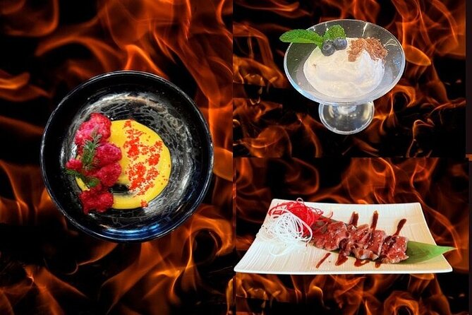 Reykjavik Teppanyaki 7 Course Menu and Fire Show with Cocktail - Starting with beef carpaccio and tempura langoustine