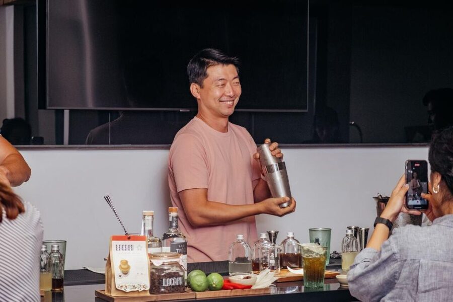 Shake & Savor: Coffee-Themed Cocktails from Việt Nam - A purple door leads to Lacàph’s cocktail room