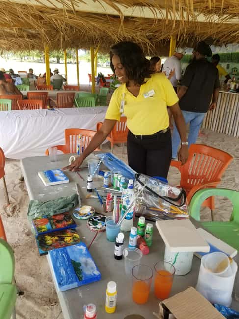 Sip & Paint with lunch on exciting Ffryes Tiki beach Bar - Painting an Island Scene With a Local Guide