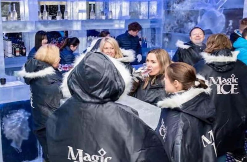 Tromsø: Magic Ice Bar Entrance and Welcome Drink - Ice sculptures, explorers, and Viking carvings